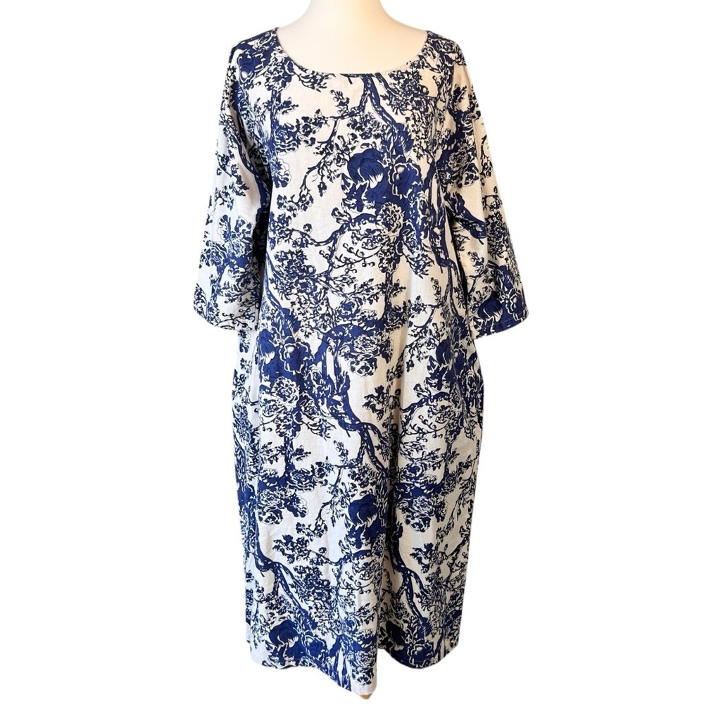 Mordenmiss Floral Cotton Linen Blend Lagenlook Dress